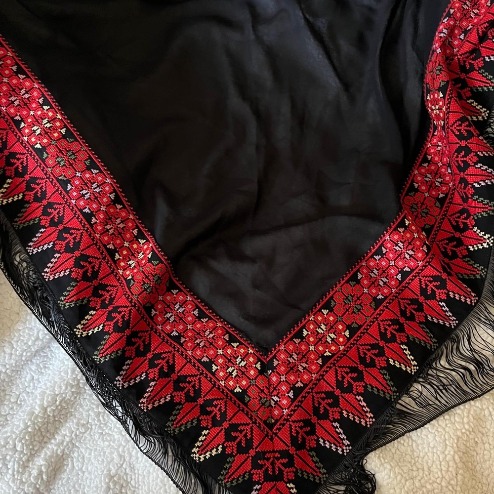 Black and Red Embroidered Scarf